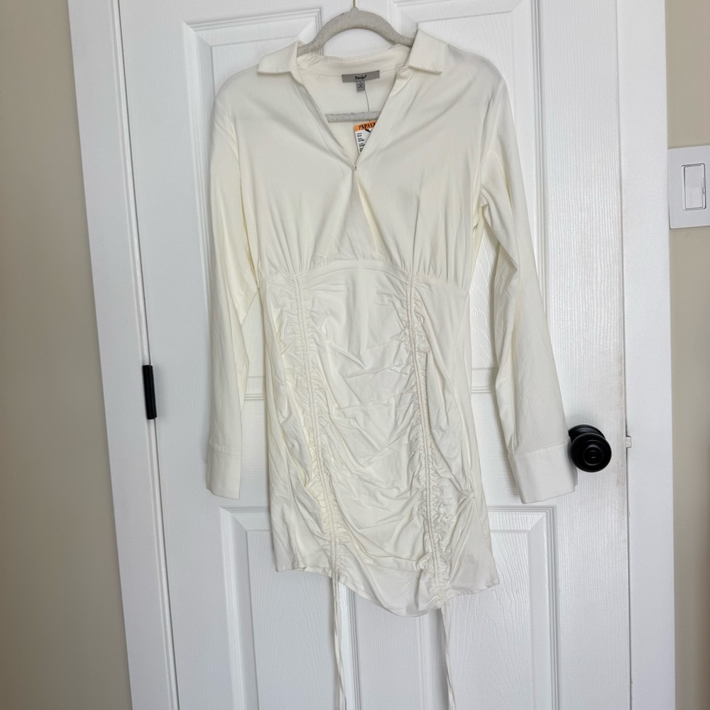 Papaya Off-White Ivory V-Neck ruched Dress